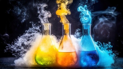 Colorful chemical reactions in flasks (1)
