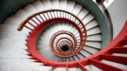 Fototapeta premium The elegant spiral staircase creates a captivating architectural pattern from a unique viewpoint.
