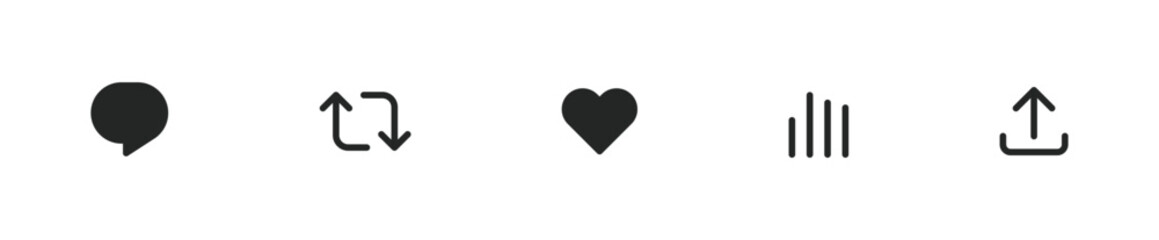 like icon, reply, retweet, view, share icon signs - social media notification like comment, share icons. social network post reactions collection set. vector illustration