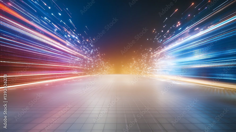 Poster futuristic highway speed light trails digital data stream abstract technology background