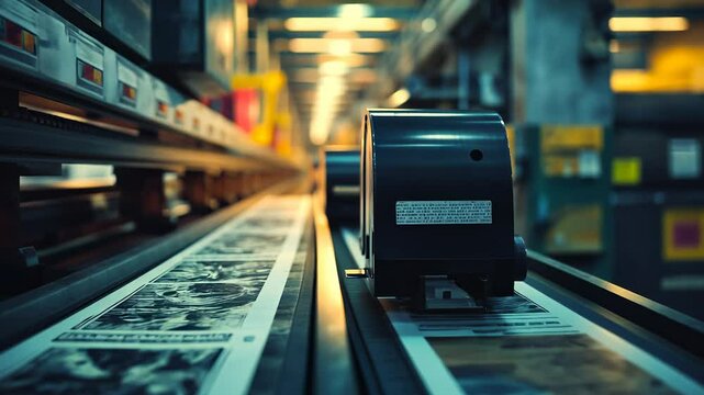 Machine in factory. A polygraphy printed on a piece of paper. A computer generated press and hold. An equipment in lifestyle a manufacturing facility.