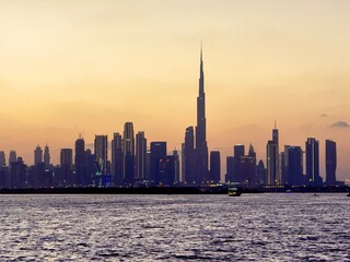 Fototapeta premium Dubai skyline during sunset, view from Creek Harbour