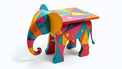 lephant featuring playful geometric design unique piece furniture adds whimsical touch room isolated white background