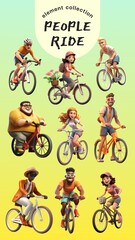 Naklejka premium 3D people riding bikes design element set