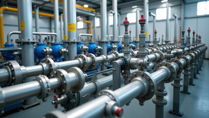 metal pipes valves form complex networks industrial facility showcasing organized layout operational
