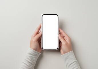 Hands holding smartphone white sleeve