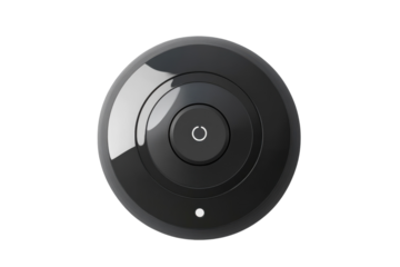 Sleek black circular power button simple minimalist design elegant tech modern switch isolated on transparent background