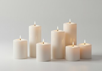 White pillar candles varying heights