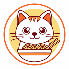 Cute cat with ramen bowl