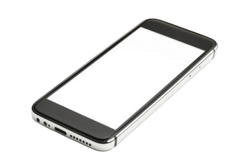 Sleek black smartphone with blank screen isolated on white background Modern device mockup isolated on transparent background