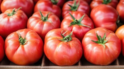 Fresh, plump tomatoes in a display