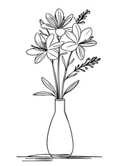 Elegant Flower Vase Coloring Page – Hand-drawn Line Art with Blooming Flowers for Adults and Kids