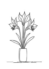 Lily Flowers in Vase – Hand-Drawn Line Art Floral Coloring Page for Adults and Kids