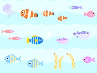 海の生き物のシームレスパターン　F-2