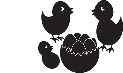 Baby chicks hatching from eggs on white background