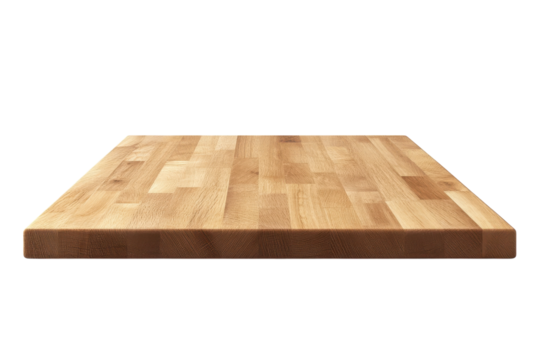 Warm light brown wood butcher block countertop perfect for kitchen or workspace Clean simple design isolated on transparent background