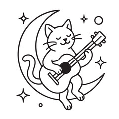 Musical Cat on Crescent Moon