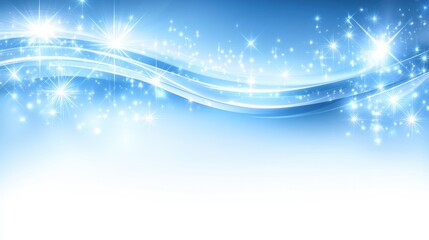 Smooth curved glass ribbons float gracefully in a vivid sky-blue setting, creating a serene and enchanting ambiance filled with soft sparkling highlights