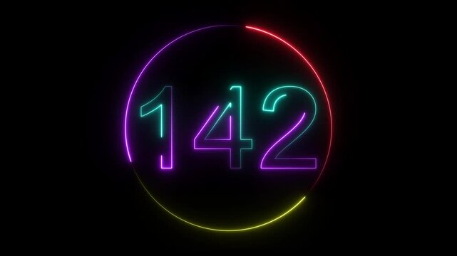 A dynamic circular animation, and glowing neon number 142 animation . on a black background. and creating a stunning video.4k video