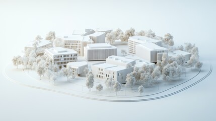 White 3D Model Cityscape, Modern Urban Planning, Architectural Design, Mockup