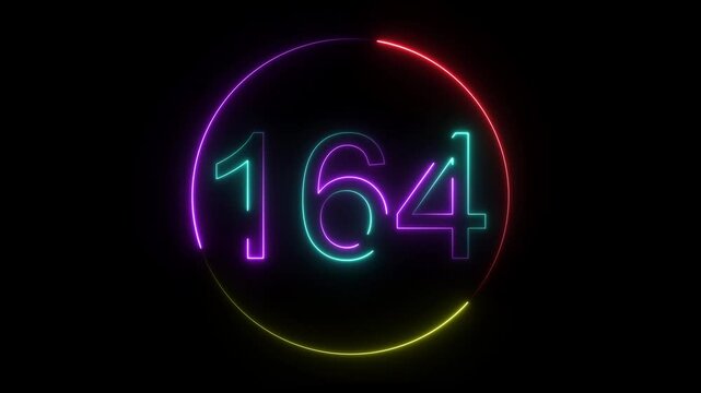 A dynamic circular animation, and glowing neon number 164 animation . on a black background. and creating a stunning video.4k video