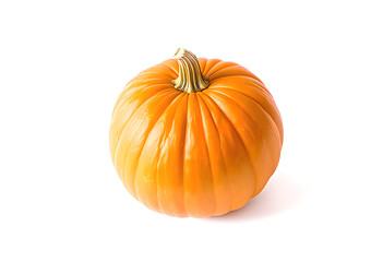 Whole Orange Pumpkin on White Background - Round Pumpkin Still Life Photo - Single Pumpkin Image