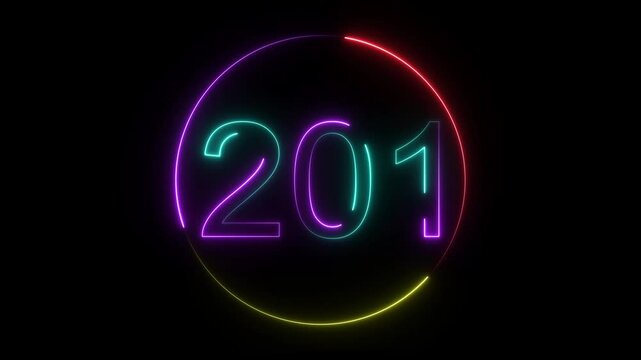 A dynamic circular animation, and glowing neon number 201 animation . on a black background. and creating a stunning video.4k video