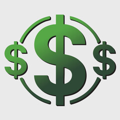 Fototapeta premium Green Dollar Signs in a Circle. A cash and money illustration with 3 dollar signs in green gradient circle can be used as a decorative element, icon or logo