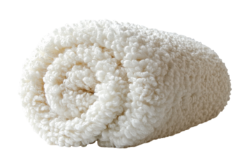 Soft fluffy white towel roll perfect for spa bath or hotel Luxurious texture clean bright white isolated on transparent background