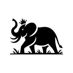 Illustration of an elephant head silhouette wearing a crown on a white background