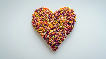 Colorful Heart Shape Created with Assorted Beans on a Light Background