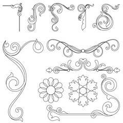 Vintage line elements for corners, text dividers, vintage floral lines