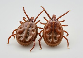 Macro photograph two brown ticks