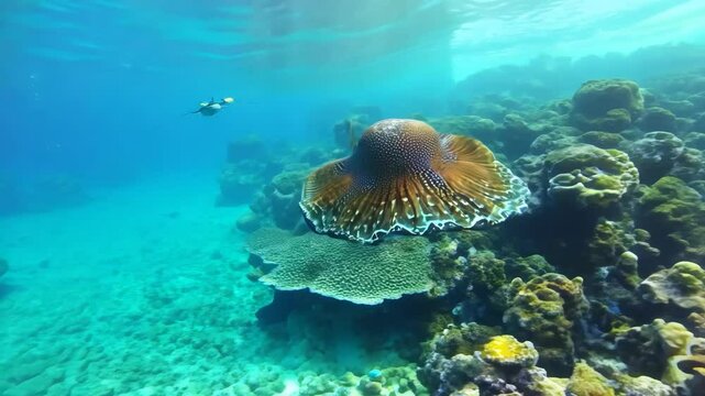 Majestic marine life encounters showcasing an elegant flatworm gliding through vibrant corals