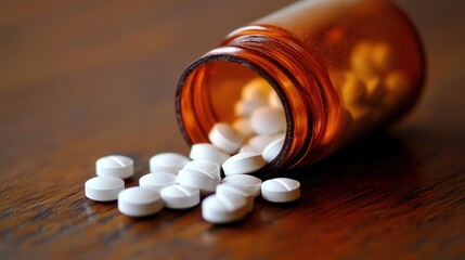 Medicine pills spilling from a bottle