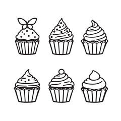 Cute cupcakes vector line art for digital designs