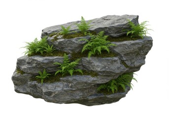 Large gray rock formation lush