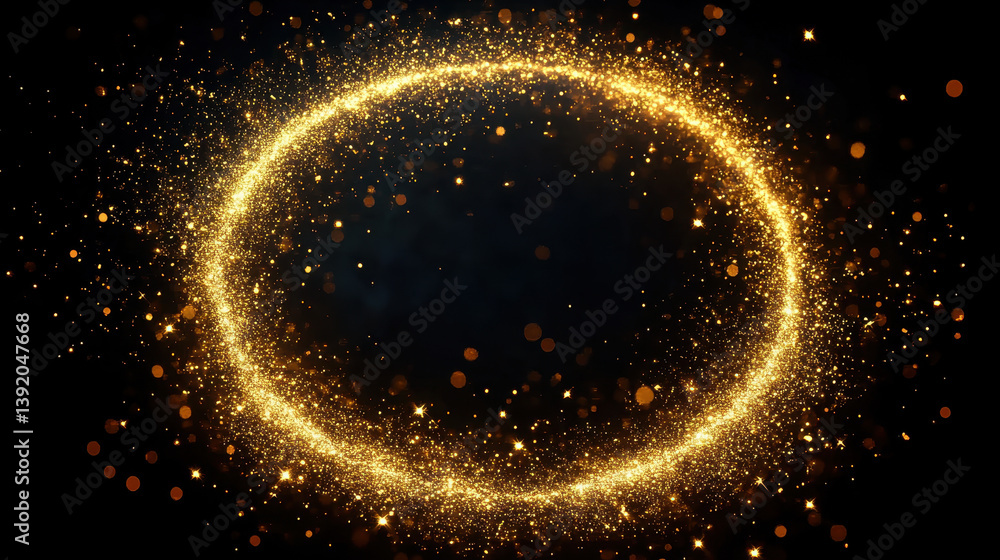 Poster 3d glittering golden circle frame with sparkling stars for elegant design concepts