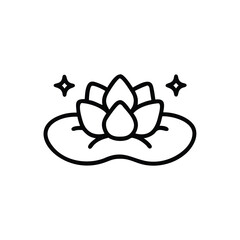 Simple Black Outline Of A Lotus Flower On A Lily Pad With Stars