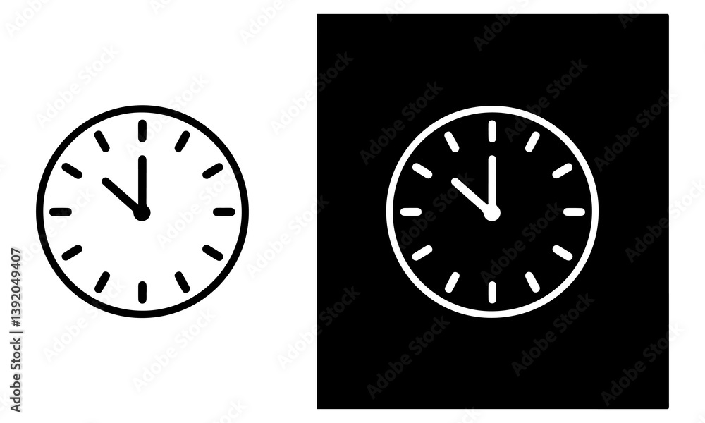 Poster minimal clock icon set – outline and solid timepiece vector design