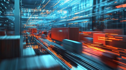 Abstract depiction of logistics movement with glowing light streaks effect