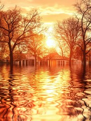 Naklejka premium Flooded town at sunset (1)