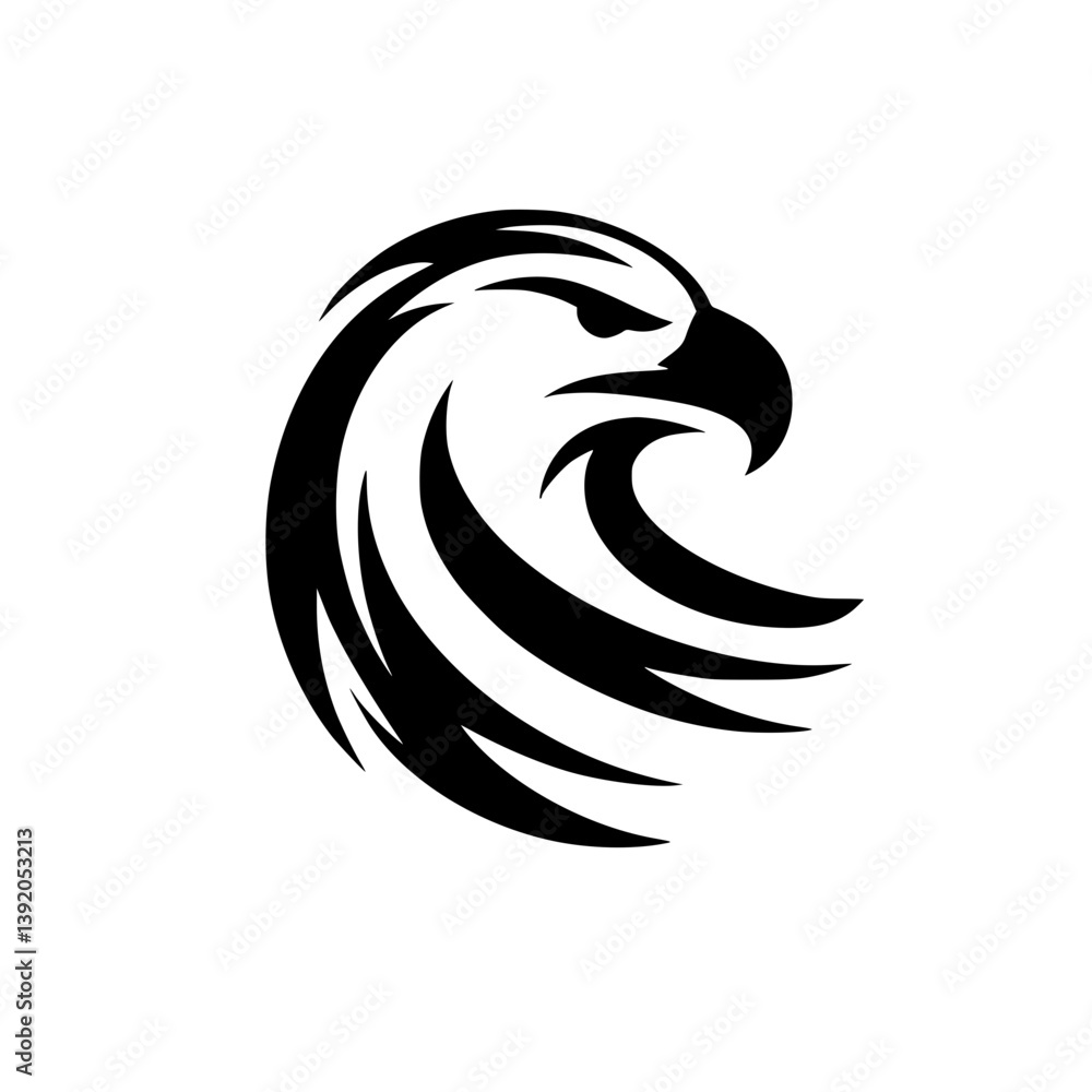 Poster abstract eagle silhouette design with flowing lines on transparent background