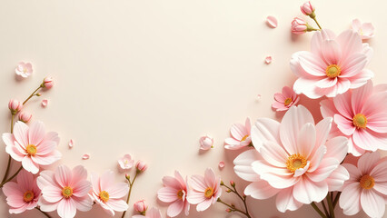 soft pastel toned flowers adorn beige background delicate blooms creating romantic floral