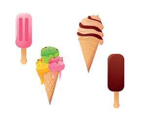 vector illustration, 4 set  ice cream 