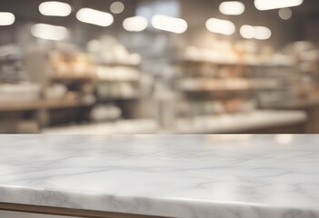shelf table display desk bokeh top perspective food template counter product store light over blur white marble background shop mockup empty stone blurred banner mall wallpaper space retail business