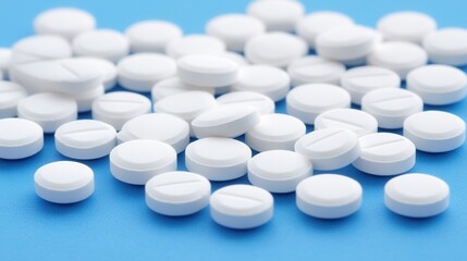 White pills scattered on a blue surface (1)