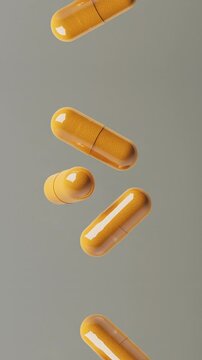 Loop vertical video of the Yellow turmeric capsules, yellow powder inside the caplets.