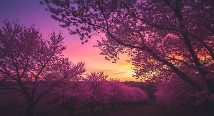 Fototapeta premium Crimson Sunset, Blossom Dreams AI Generated
