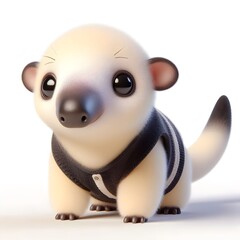 Naklejka premium Cute 3D baby tamandua with cream fur and long snout. Its gentle stance looks sweet. Soft lighting